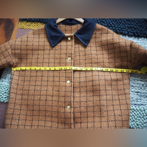 Upcycled Vintage Wool Blanket Coat Sustainable Deadstock Denim Jacket Hand Made - Picture 3 of 10